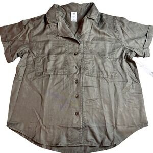 Member's Mark Olive 100% Lyocell Tencel Camp Shirt Button Front Womens Small NWT